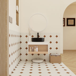 Floating Bathroom Vanity With Glossy Round Vessel Sink