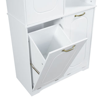 Freestanding Tall Storage Cabinet With 2 Tilt Out Hampers
