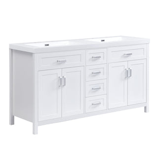 59.1" Minimalist Double Sink Bathroom Vanity With Top, Soft Close Doors & Drawers - White