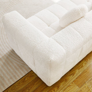 Boneless 3 Seater Sofa With Circular Throw Pillows - Beige
