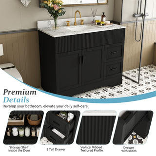 Bathroom Vanity Set, Fluted Cabinet, Soft Close Doors & Drawers, 3 Faucet Holes - Black