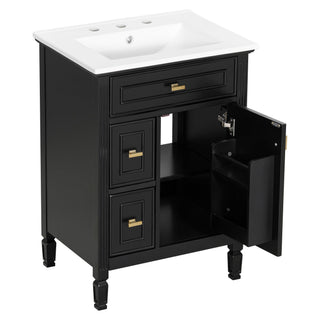 Bathroom Vanity With Sink, Flip Drawer, 2 Drawers, Adjustable Shelf