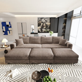 Deep Seat Convertible Sofa With Soft Pillows And Ottomans