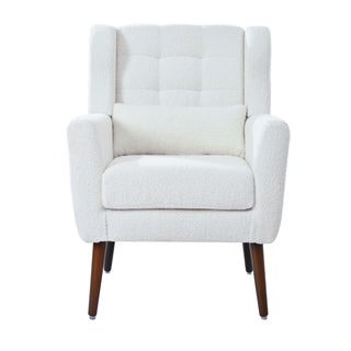 Modern Accent Chair, Arm Chairs For Living Room, Upholstered Mordern Armchair, Comfy Soft Padded Lounge Chair In Small Space, Bedroom, With Pillow, Solid Wood Leg