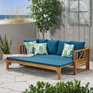 Outdoor Daybed With X-Shaped Panel Backrest And Armrests - Teak