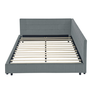 Mid-Century Storage Upholstered Tufted Bed Frame With Backrest And Armrests