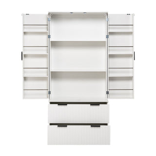 Fluted Kitchen Pantry Cabinet With 2 Large Drawers & 8 Door Spice Rack