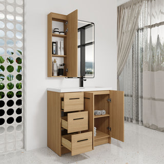 Freestanding Bathroom Vanity Set With Tall Linen Cabinet, 3 Drawers And Large Storage, Single Sink