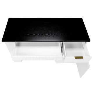 Modern Fluted Office Desk With Storage Cabinet