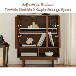 Sideboard Buffet Cabinet With Grille Slat Design With 3 Doors And Adjustable Shelves
