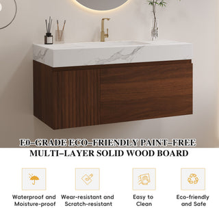 Floating Bathroom Vanity & Basin 1 Soft Close Drawer + 1 Cabinet, Wall Mounted - Walnut / White