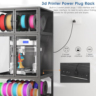 3D Printer Cabinet With Double Layer Filament Storage, Noise Reducing Design - Black