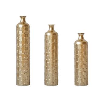 Floor Metal Vases Decorated White Metal Vases (Set of 3) Gorgeous Home Decoration Large Glazed Metal Vases - Golden