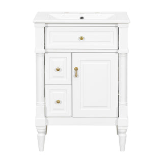 Freestanding Bathroom Vanity With Sink, Adjustable Shelf & Flip Drawer