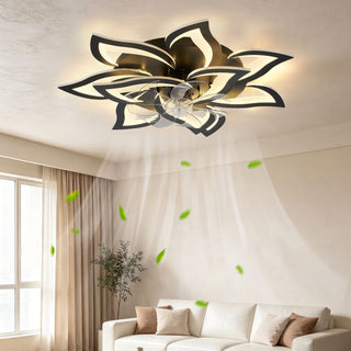 32" Flower Ceiling Fan With LED Dimmable Light, Low Profile Flush Mount Fan With Remote Control, 6 Speeds