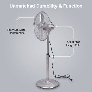 Stand Fan, 4 Blades, Rotary Knob Switch, Oscillation Function, Tilting Angle - Chrome