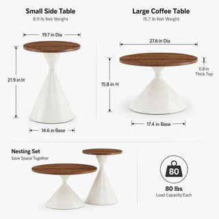 2 Piece Round Coffee Table Set - Walnut / White
