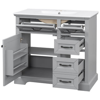 36" Bathroom Vanity With Sink, 2 Tip-Out Drawers, Soft Close Hinges