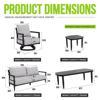 6 Piece Outdoor Conversation Set With Swivel Chairs - Ember Black
