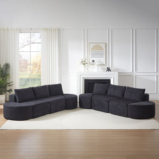 Modular Sectional Sofa With 6 Pillows And 4 Curved Footstools For Living Rooms - Black