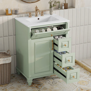 Freestanding Bathroom Vanity With Sink, 3 Drawers & Flip-Out Drawer