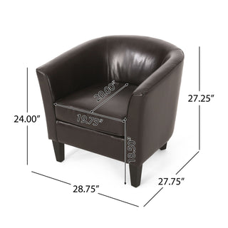 Upholstered Leather Club Chair With Flared Armrests - Brown