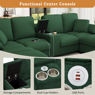 Modern U - Shaped Sectional Sofa With Storage Ottomans, USB Ports, And Cup Holders