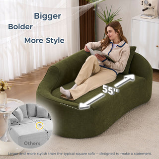 Compression Curved Chaise Longue Chair Indoor Loveseat Sofa Bed With Deep Seat And Pillow - Green
