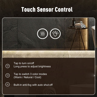 Smart Wall Mounted LED Touch Screen Mirror With Anti-Fog Function And Adjustable Lighting