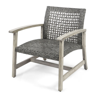 Outdoor Club Chair With Rattan Cover And Acacia Wood Frame - Gray