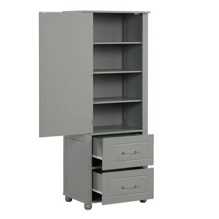 Tall Freestanding Bathroom Storage Cabinet With 2 Drawers And Adjustable Shelf