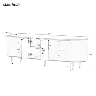 Modern TV Stand For TVs Up To 80", Entertainment Center With 4 Drawers And 1 Cabinet, Wood TV Console Table With And Handles For Living Room - White