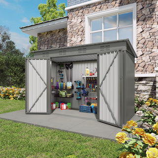 Outdoor Storage Shed, Tool House With Sloping Roof, 6 Vents And 2 Swing Doors For Backyard - Gray