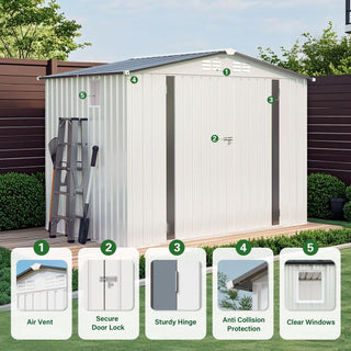 Garden Tool Shed Metal Storage Shed With Peaked Roof Waterproof Lockable Door