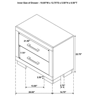Copper - 2 Drawer Rectangular Nightstand