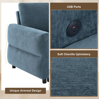 Convertible Sofa Bed Loveseat With Adjustable Backrest And USB Ports