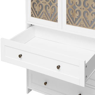 Hollow Pattern 2 Door 3 Drawer Wardrobe, The Collision Of Wood Color, Suitable For Bedrooms And Dressing Rooms - White