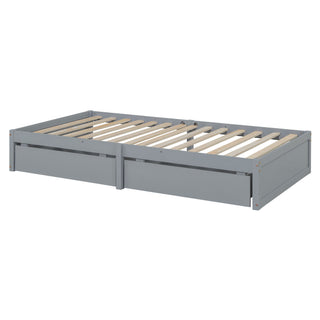 Daybed With Fence Guardrails And 2 Drawers, Split Into Independent Floor Bed & Daybed