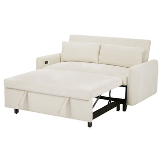 Pull-Out 2 Seat Modern Sleeper Sofa With 2 Throw Pillows And USB Ports