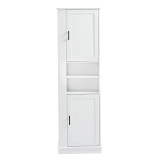 Tall Freestanding Bathroom Storage Cabinet With Adjustable Shelves And Side Hooks Board, Rectangle Design