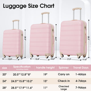 3 Piece Luggage Set Hardside Spinner Suitcase With Tsa Lock 20" 24" 28"