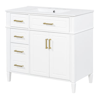 Bathroom Vanity With Sink, 4 Drawers, 2 Doors