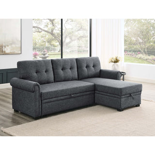 Upholstered Sleeper Sofa With Reversible Storage Chaise - Dark Gray