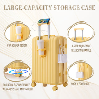 20" / 24" / 28" 3 Pieces / Set Spinner Wheel Luggage, Carry On Suitcase, With Cup Holder & USB Port & Phone Holder