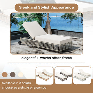 Outdoor Lounge Chair With 5 Position Backrest With Cushion And Wheels