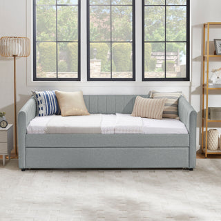 Upholstered Daybed With Trundle With Vertical Stripes