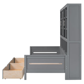 Daybed With Glass Door Storage Cabinets, Built In LED Lighting And Shelves