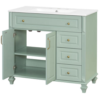 Modern Bathroom Vanity With Sink, 3 Drawers & 2 Doors