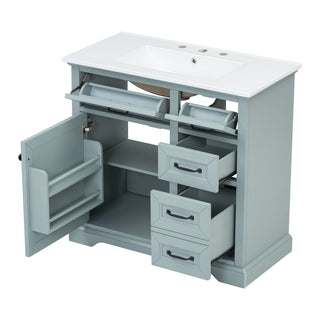 Bathroom Vanity With Sink, 2 Tip Out Drawers, Soft Close Hinges - Gray