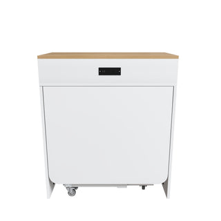 Extendable Dining Table With Power Socket, Lockable Casters, Storage Cabinet
